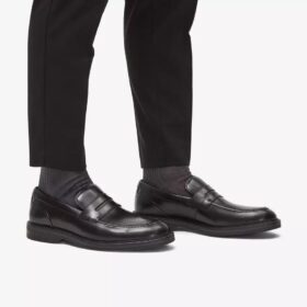 Mens Aldwin Step Black Leather Loafer Shoes