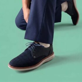 Mens Brantin Plain Navy Knit Derby Shoe