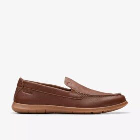 Mens Flexway Step Light Brown Leather Loafer Slip on Shoes