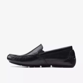 Mens Markman Plain Black Leather Driver Loafers