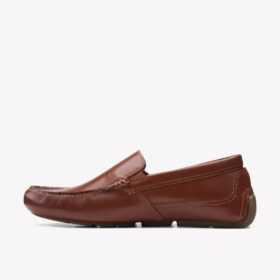 Mens Markman Plain Dark Tan Leather Driving Moc Loafer