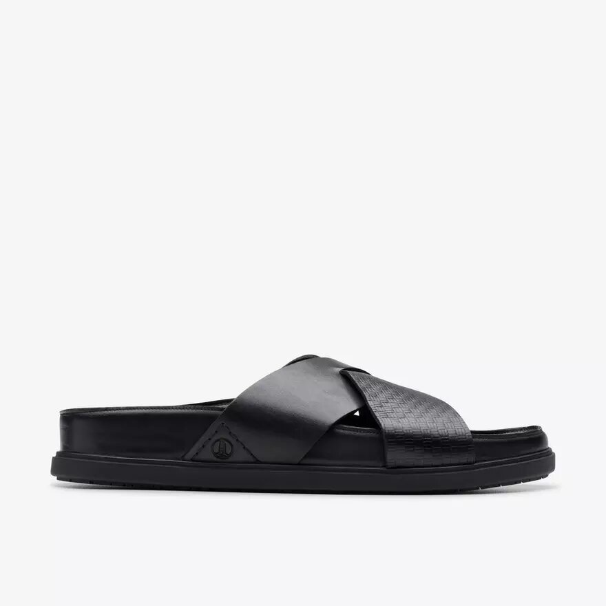 Mens Torford Cross Black Leather Flat Sandals Mens Torford Cross Black Leather Flat Sandals