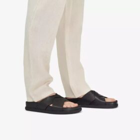 Mens Torford Cross Black Leather Flat Sandals