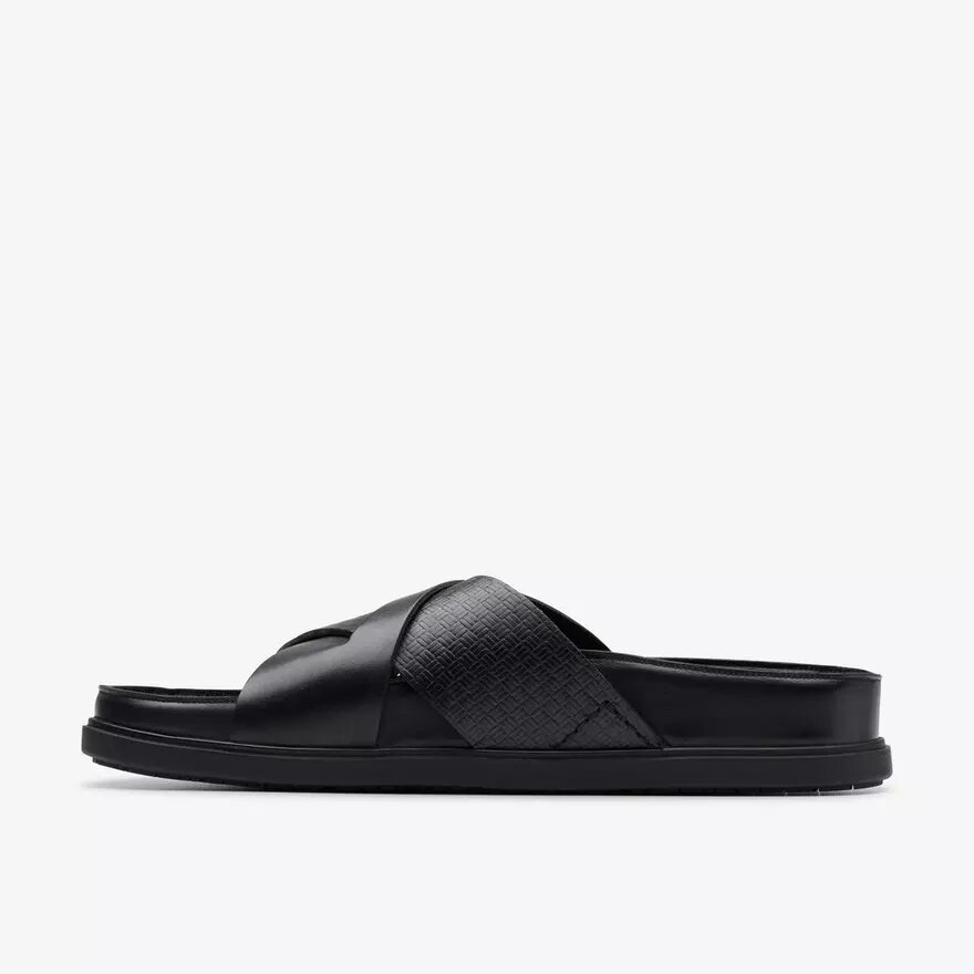 Mens Torford Cross Black Leather Flat Sandals Mens Torford Cross Black Leather Flat Sandals