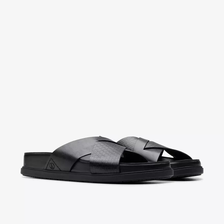 Mens Torford Cross Black Leather Flat Sandals Mens Torford Cross Black Leather Flat Sandals