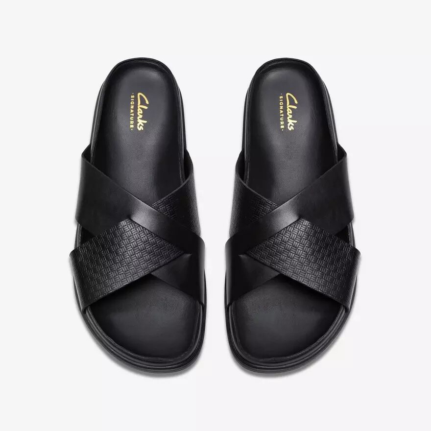Mens Torford Cross Black Leather Flat Sandals Mens Torford Cross Black Leather Flat Sandals