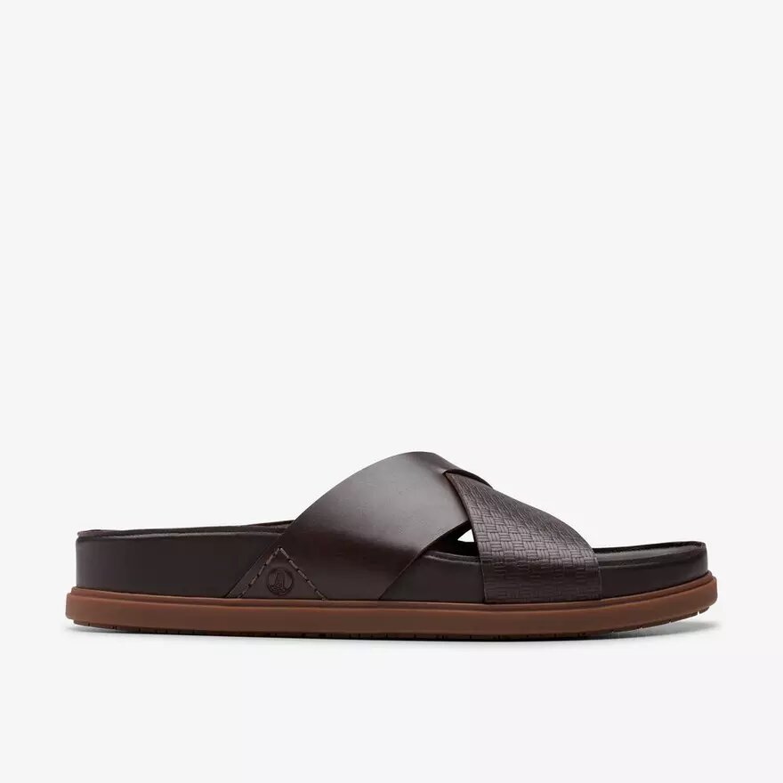 Mens Torford Cross Brown Leather Flat Slide Sandals Mens Torford Cross Brown Leather Flat Slide Sandals