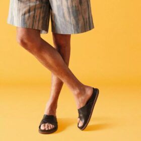 Mens Torford Cross Brown Leather Flat Slide Sandals