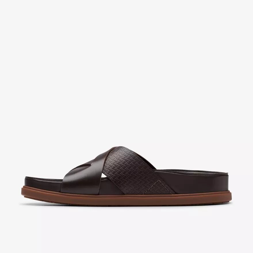 Mens Torford Cross Brown Leather Flat Slide Sandals Mens Torford Cross Brown Leather Flat Slide Sandals