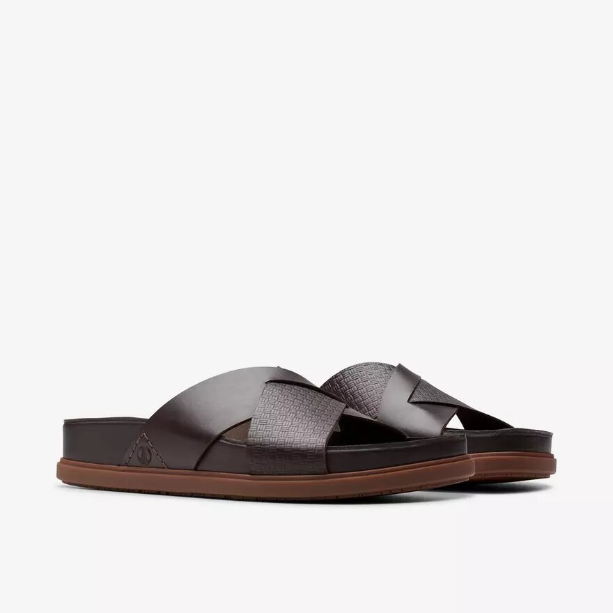 Mens Torford Cross Brown Leather Flat Slide Sandals Mens Torford Cross Brown Leather Flat Slide Sandals