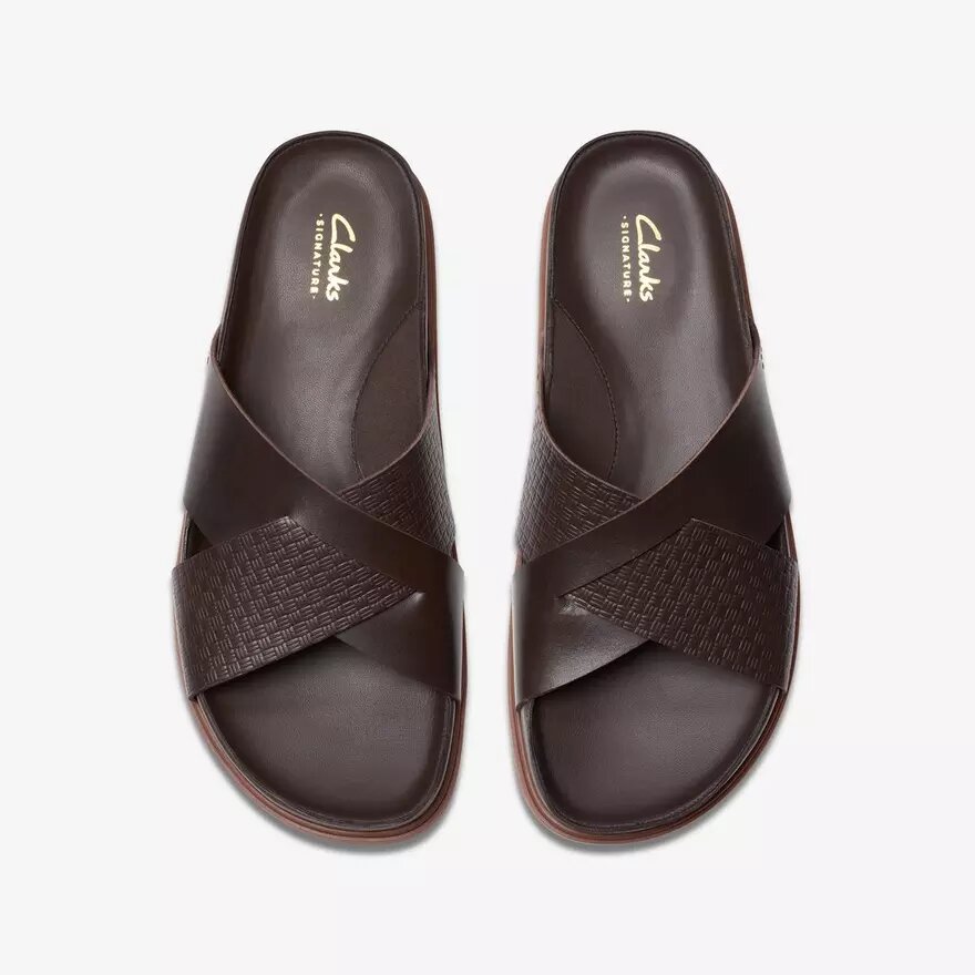 Mens Torford Cross Brown Leather Flat Slide Sandals Mens Torford Cross Brown Leather Flat Slide Sandals