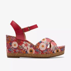 Women’s Chicly Floral Red Print Wedges