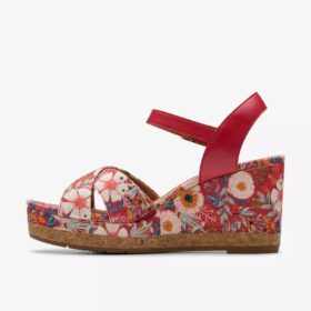 Women’s Chicly Floral Red Print Wedges
