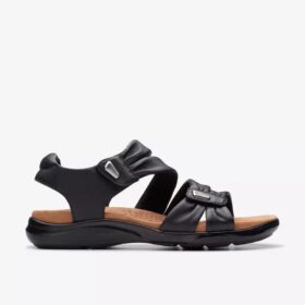 Women’s Kitly Ave Black Leather Flat Sandals