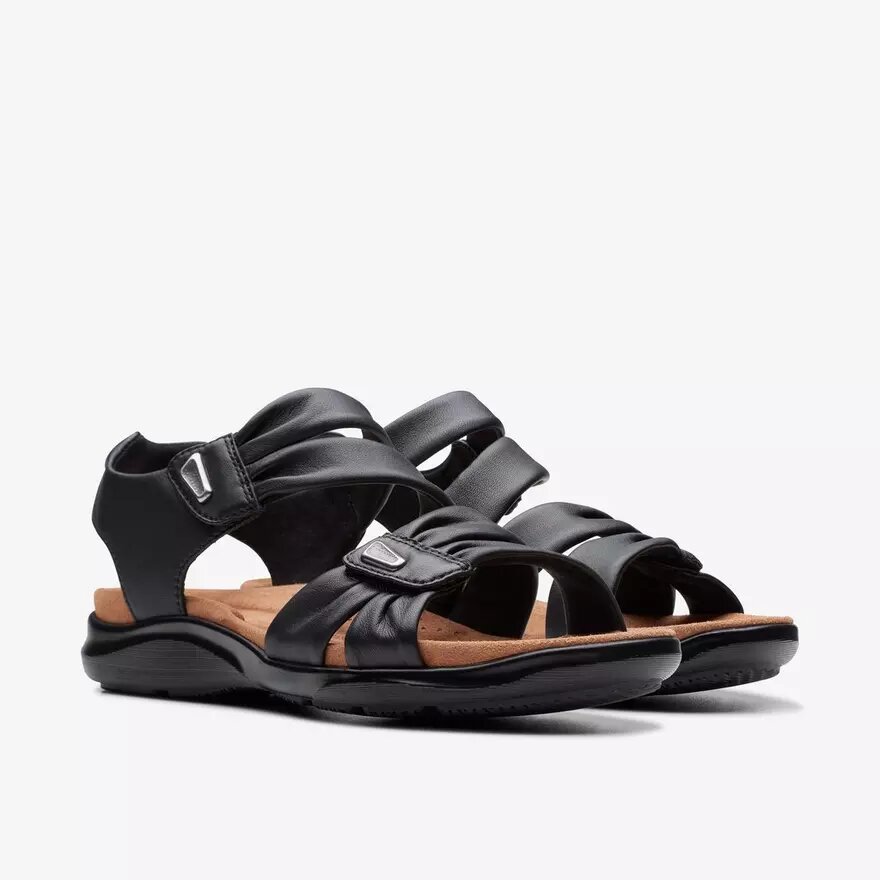 Women’s Kitly Ave Black Leather Flat Sandals Women’s Kitly Ave Black Leather Flat Sandals