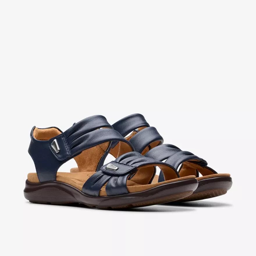Women’s Kitly Ave Navy Leather Flat Sandals Women’s Kitly Ave Navy Leather Flat Sandals