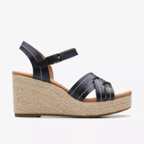 Women’s Sabina Strap Black Leather Wedges