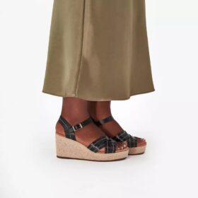 Women’s Sabina Strap Black Leather Wedges