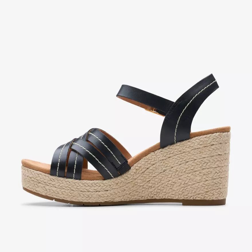 Women’s Sabina Strap Black Leather Wedges Women’s Sabina Strap Black Leather Wedges