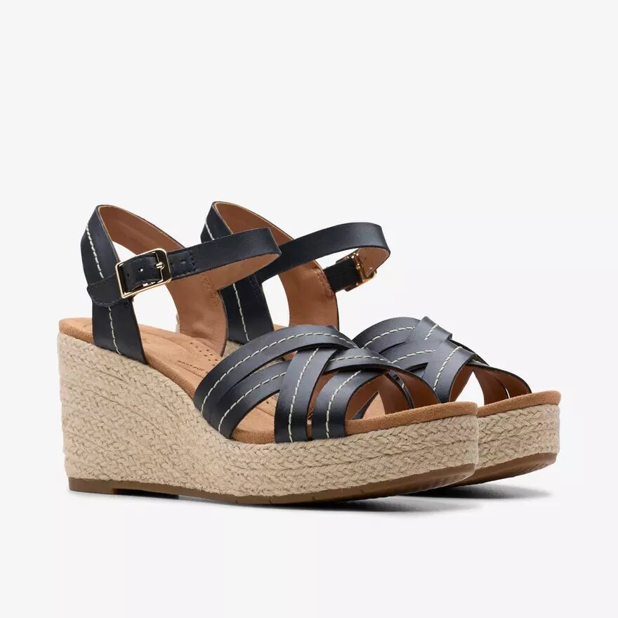 Women’s Sabina Strap Black Leather Wedges Women’s Sabina Strap Black Leather Wedges