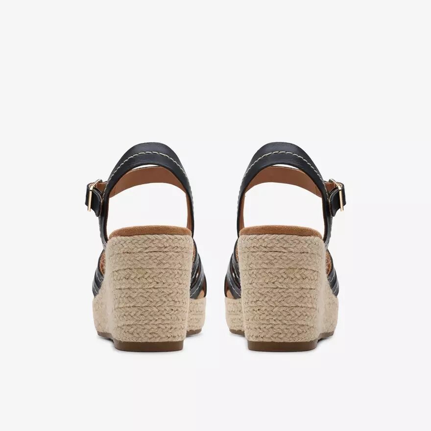 Women’s Sabina Strap Black Leather Wedges Women’s Sabina Strap Black Leather Wedges