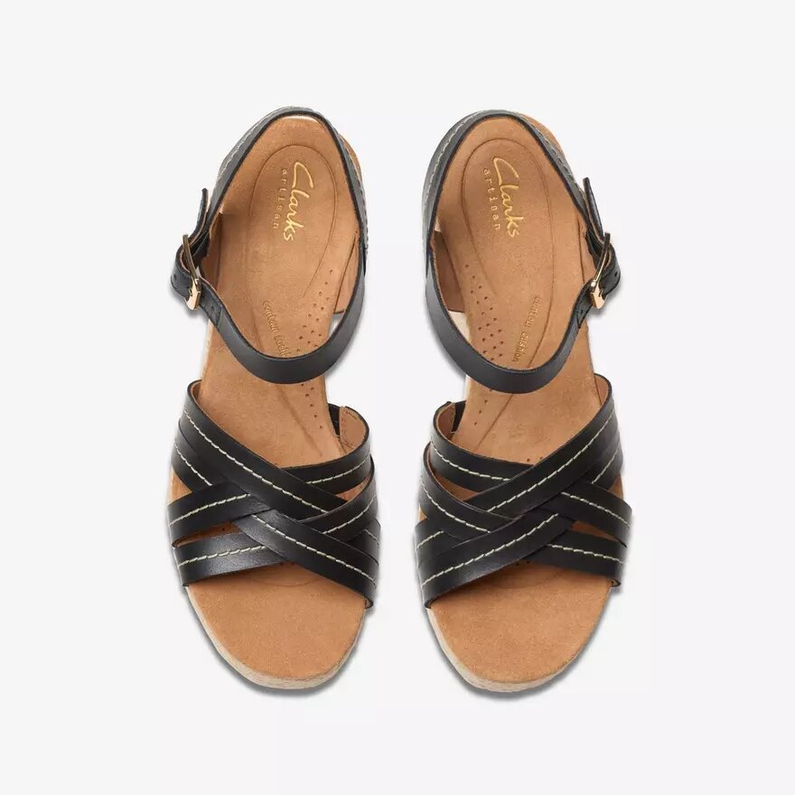 Women’s Sabina Strap Black Leather Wedges Women’s Sabina Strap Black Leather Wedges