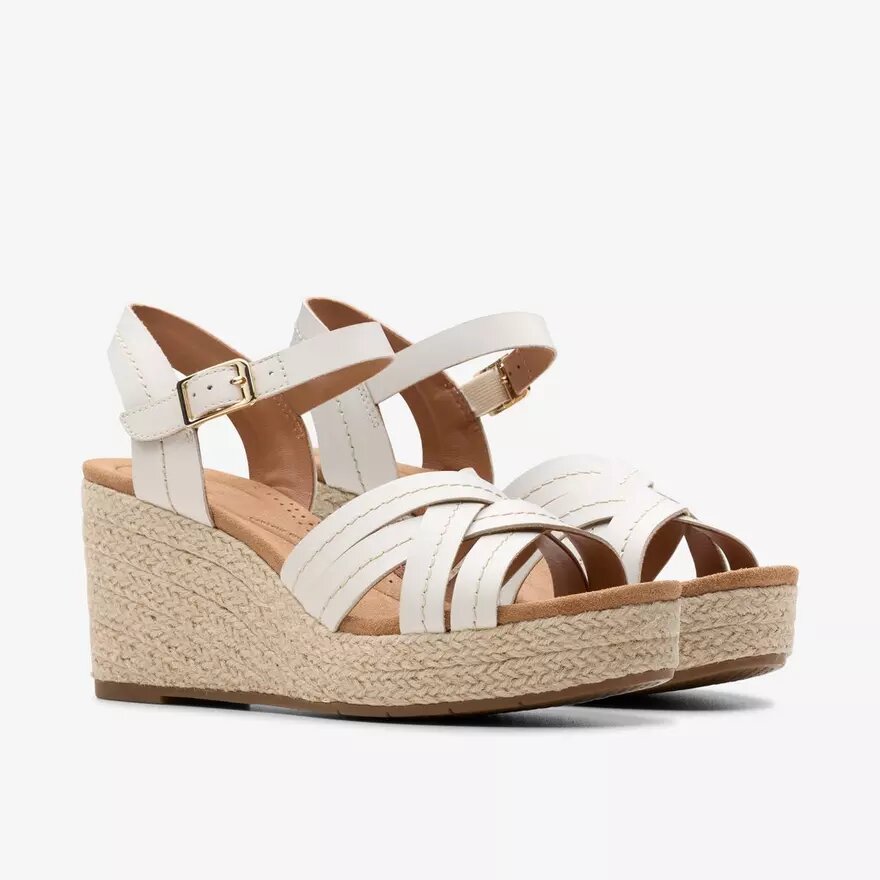 Women’s Sabina Strap Cream Leather Wedges Women’s Sabina Strap Cream Leather Wedges