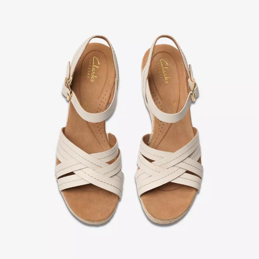Women’s Sabina Strap Cream Leather Wedges Women’s Sabina Strap Cream Leather Wedges