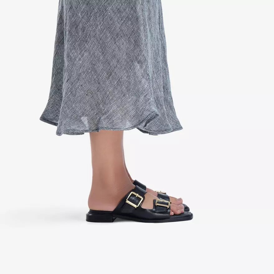 Womens Ariany Bay Black Leather Flat Sandals Womens Ariany Bay Black Leather Flat Sandals
