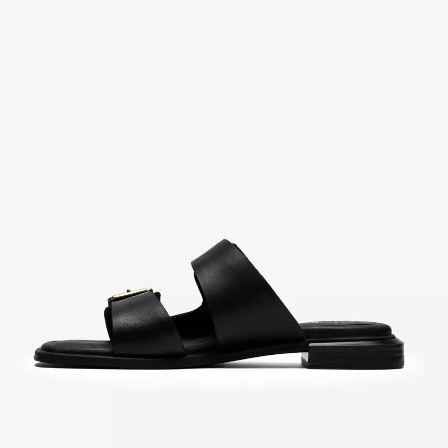Womens Ariany Bay Black Leather Flat Sandals Womens Ariany Bay Black Leather Flat Sandals