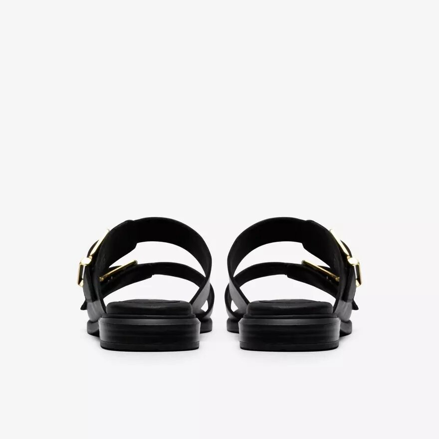 Womens Ariany Bay Black Leather Flat Sandals Womens Ariany Bay Black Leather Flat Sandals
