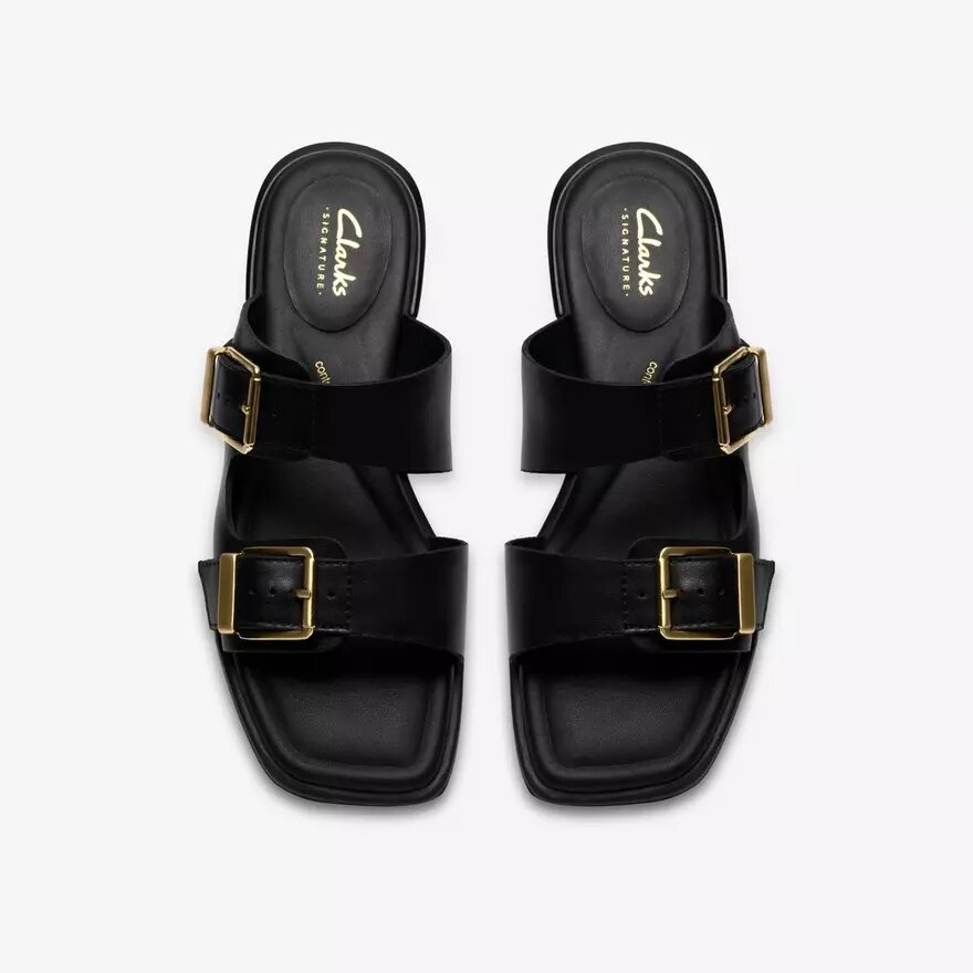 Womens Ariany Bay Black Leather Flat Sandals Womens Ariany Bay Black Leather Flat Sandals
