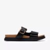 Womens Arwell Step Black Leather Flat Sandals Womens Arwell Step Black Leather Flat Sandals