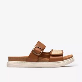 Womens Arwell Step Tan Leather Flat Sandals