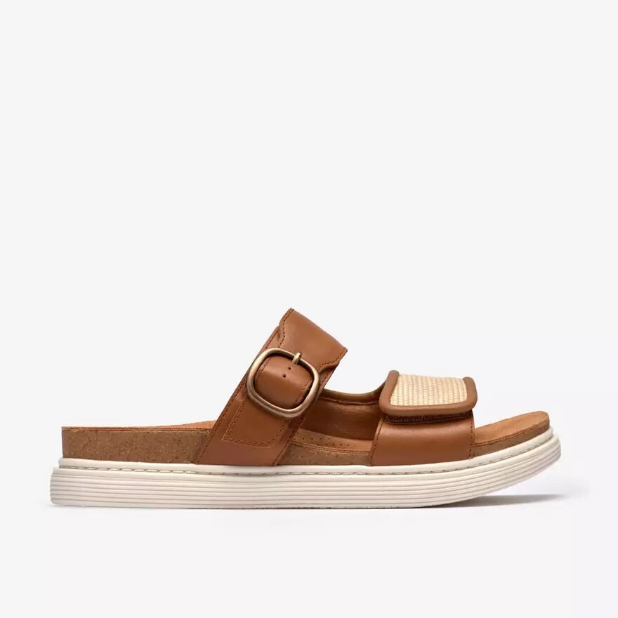 Womens Arwell Step Tan Leather Flat Sandals Womens Arwell Step Tan Leather Flat Sandals