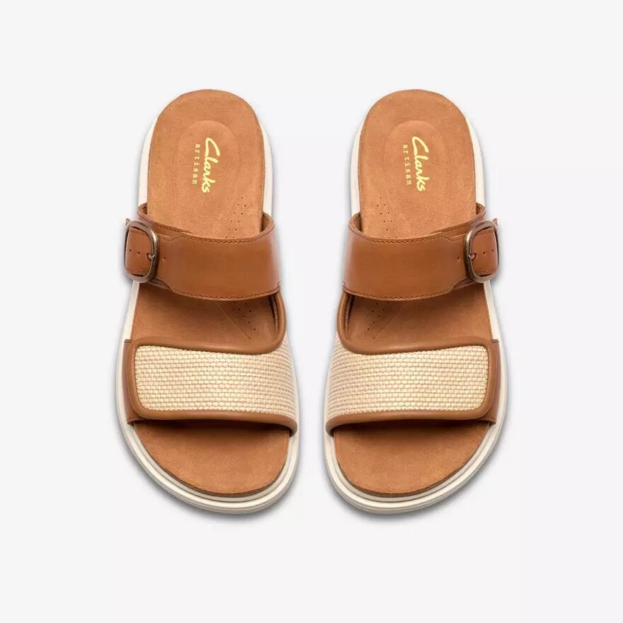 Womens Arwell Step Tan Leather Flat Sandals Womens Arwell Step Tan Leather Flat Sandals