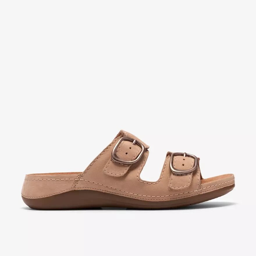 Womens Cecily Step Beige Nubuck Flat Sandals Womens Cecily Step Beige Nubuck Flat Sandals