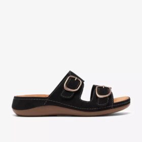 Womens Cecily Step Black Nubuck Flat Sandals