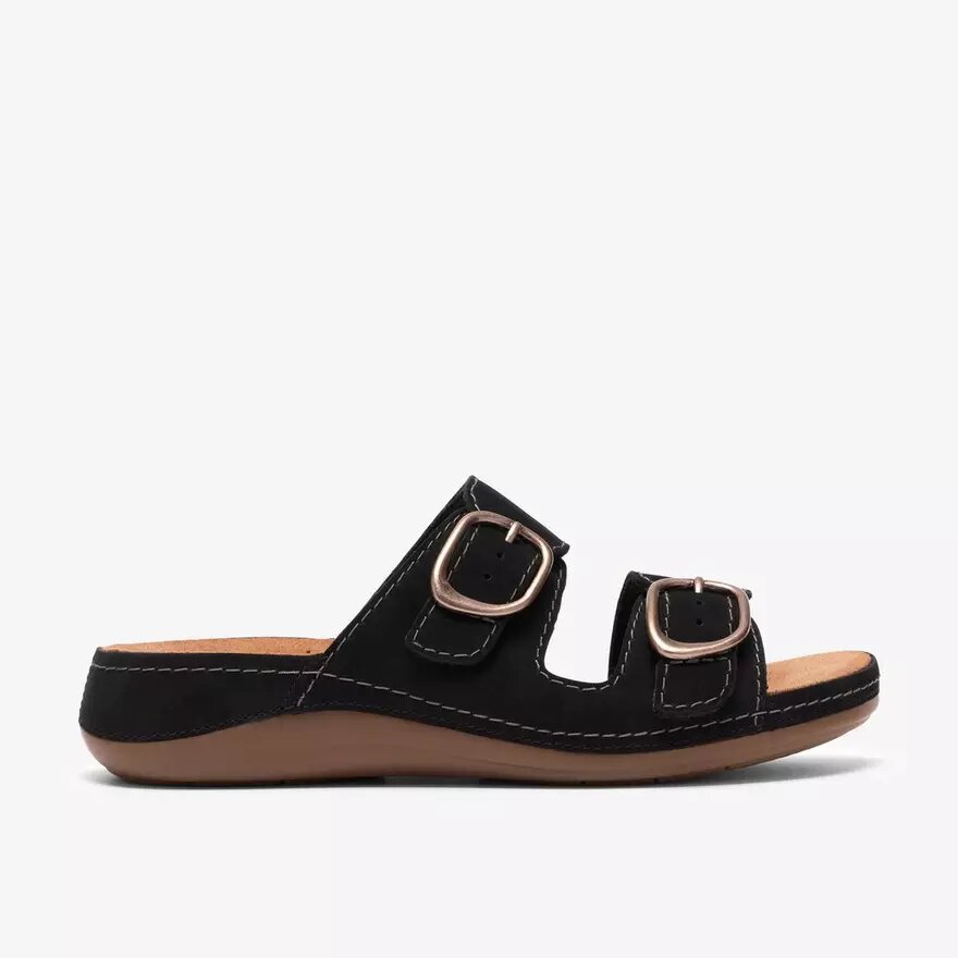 Womens Cecily Step Black Nubuck Flat Sandals Womens Cecily Step Black Nubuck Flat Sandals