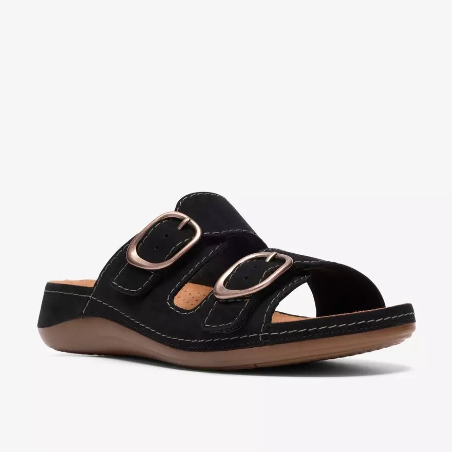 Womens Cecily Step Black Nubuck Flat Sandals Womens Cecily Step Black Nubuck Flat Sandals