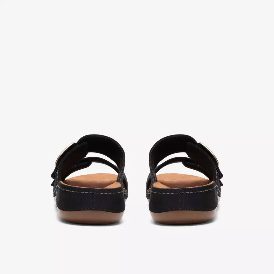 Womens Cecily Step Black Nubuck Flat Sandals Womens Cecily Step Black Nubuck Flat Sandals
