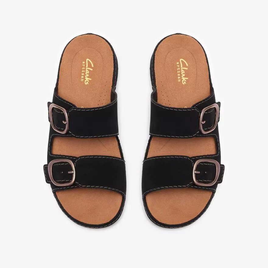 Womens Cecily Step Black Nubuck Flat Sandals Womens Cecily Step Black Nubuck Flat Sandals
