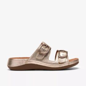 Womens Cecily Step Champagne Leather Flat Sandals