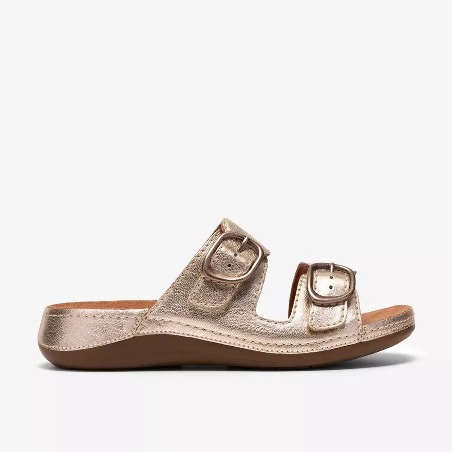 Womens Cecily Step Champagne Leather Flat Sandals Womens Cecily Step Champagne Leather Flat Sandals
