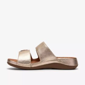 Womens Cecily Step Champagne Leather Flat Sandals