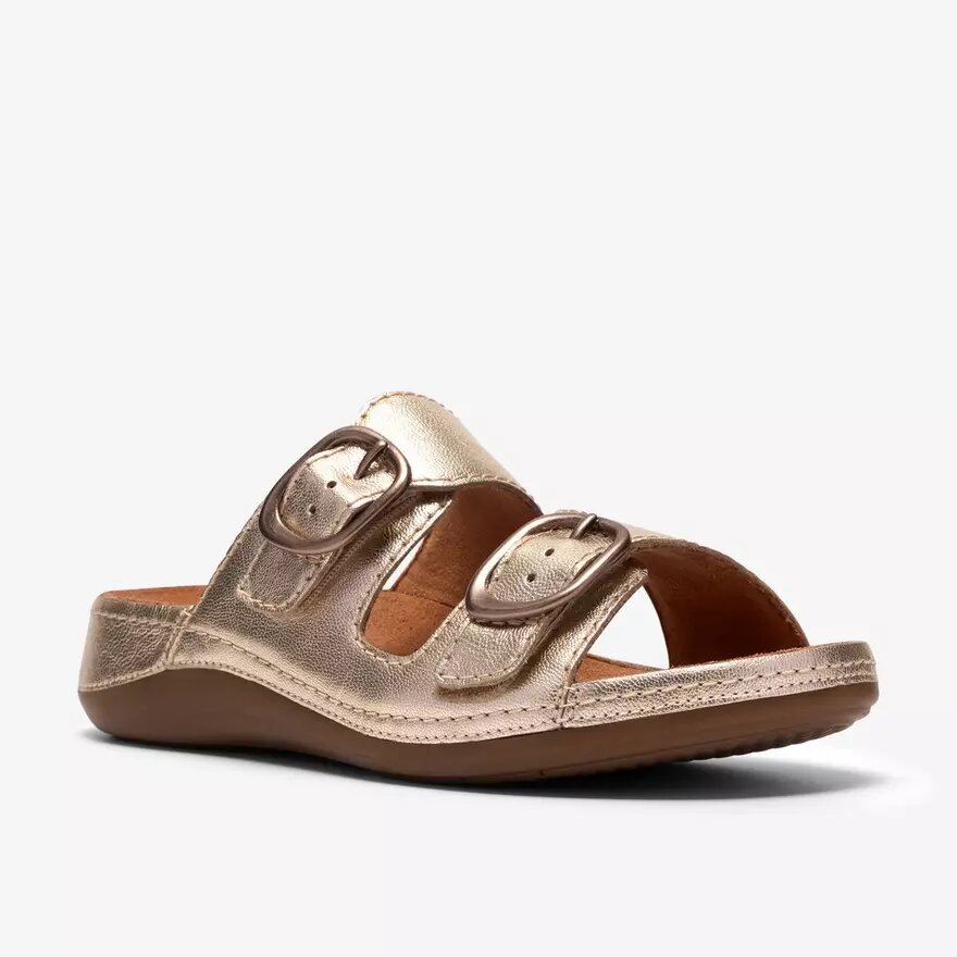 Womens Cecily Step Champagne Leather Flat Sandals Womens Cecily Step Champagne Leather Flat Sandals