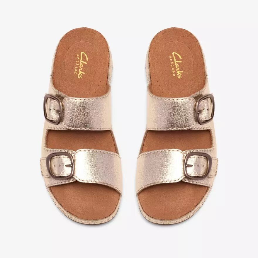 Womens Cecily Step Champagne Leather Flat Sandals Womens Cecily Step Champagne Leather Flat Sandals