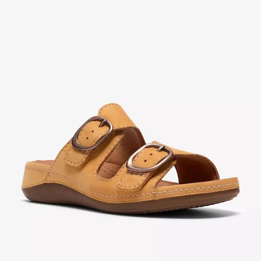 Womens Cecily Step Light Ochre Nubuck Flat Sandals Womens Cecily Step Light Ochre Nubuck Flat Sandals