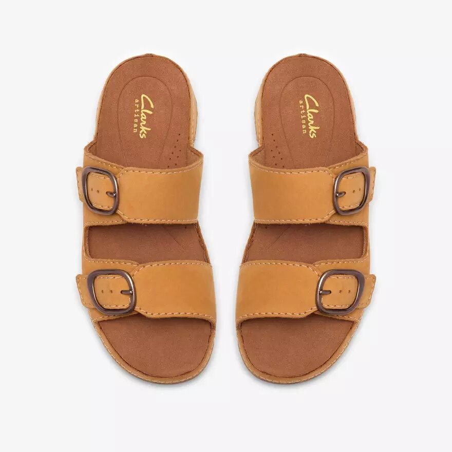 Womens Cecily Step Light Ochre Nubuck Flat Sandals Womens Cecily Step Light Ochre Nubuck Flat Sandals