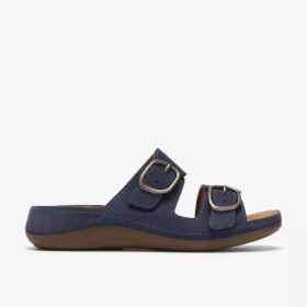 Womens Cecily Step Navy Nubuck Flat Sandals